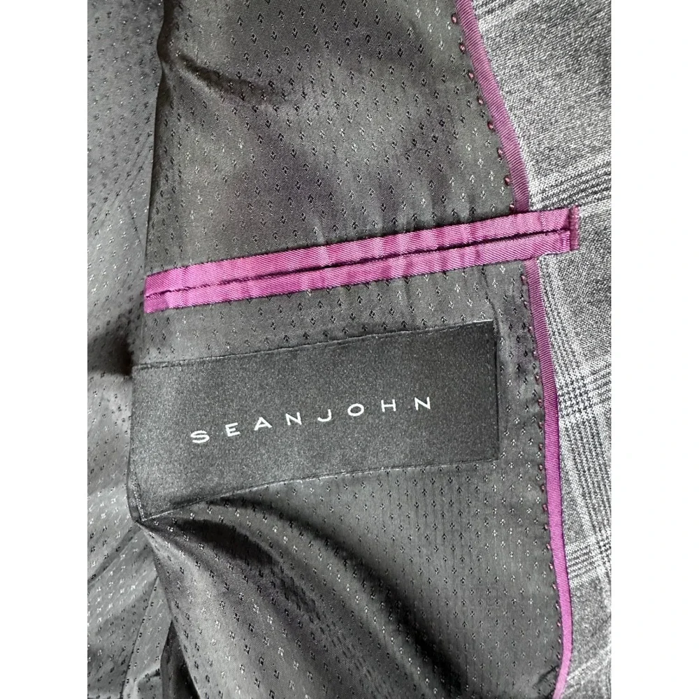 Sean John Mens Gray Plaid Two Button Blazer Sport Coat Jacket 52 Chest
